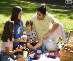 yapboz parkta piknik Aile